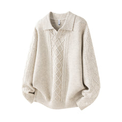 Pull en tricot uni à col rabattu, coupe ample pour homme - MarkoFit