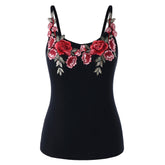 Embroidery Cami Tank Top Plus Size 5XL Black Slim Sleeveless Casual Tank Top Camisole Spaghetti Strap Big Size Clothes