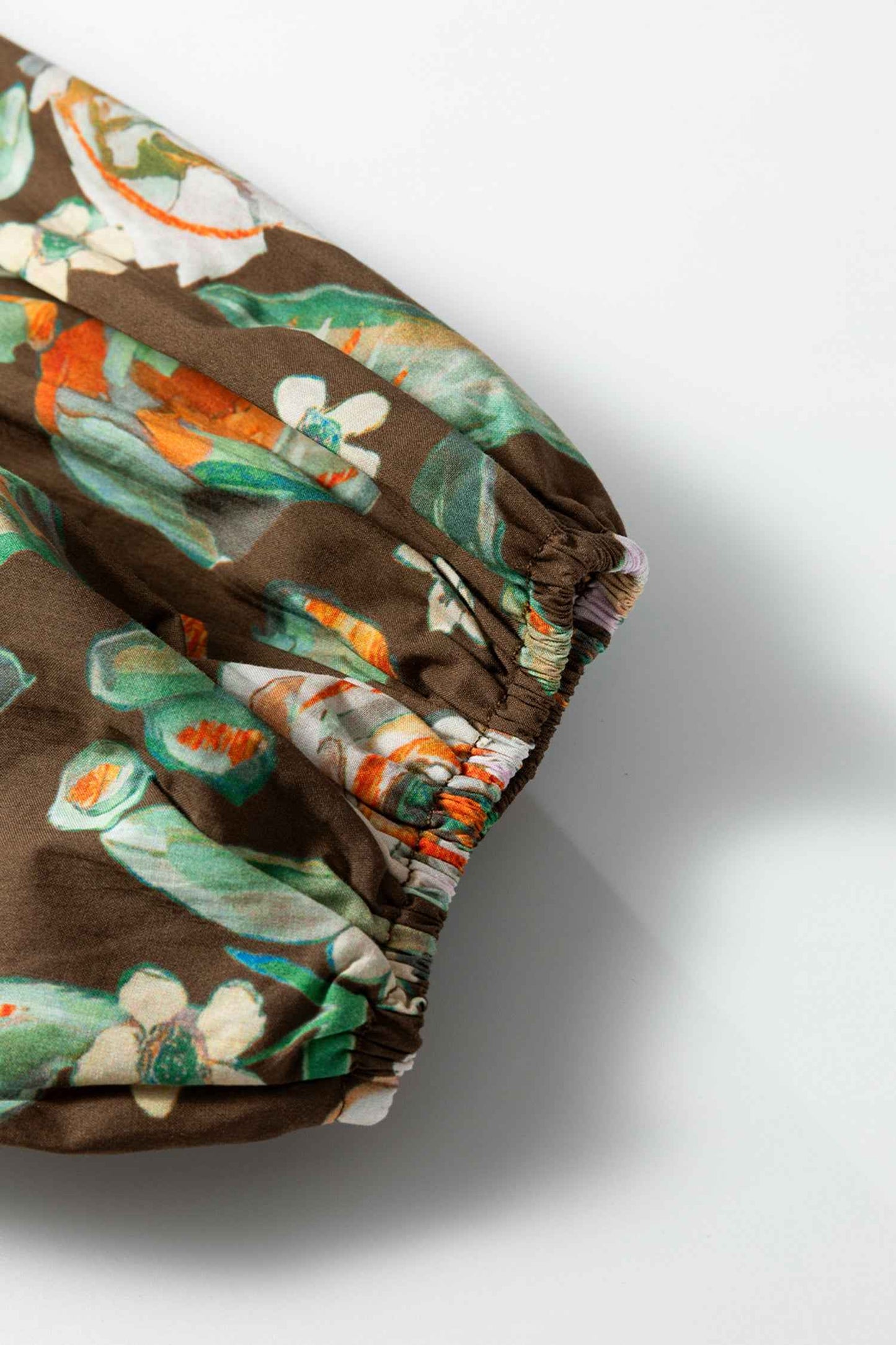 Brown Floral Print Contrast Trim V Neck Pocketed Long Sleeve Mini Dress