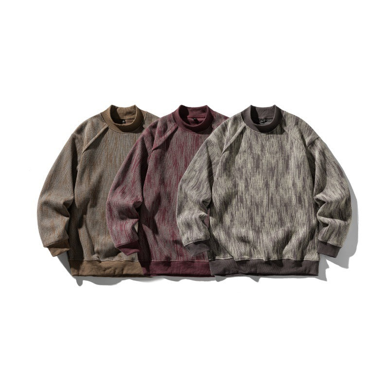 Dyeing Color-blocked Loose Long Sleeve Mock Neck Sweatshirt Men - MarkoFit