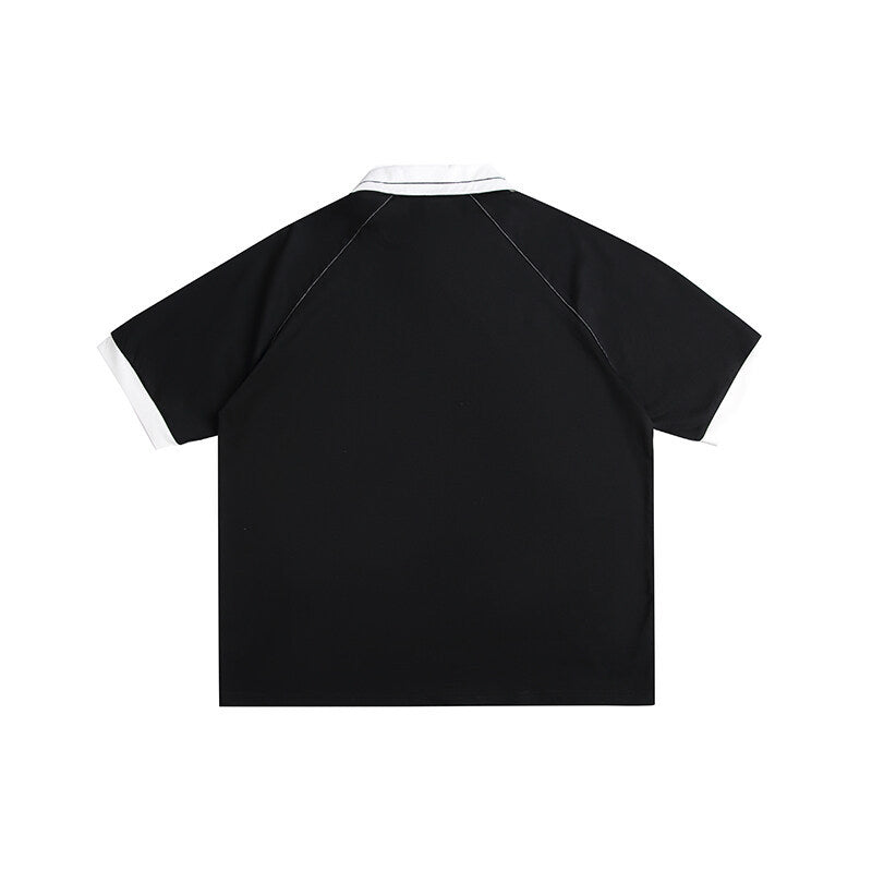 Letter print loose contrasting collar short sleeved polo shirt for men - MarkoFit