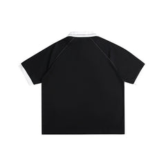 Letter print loose contrasting collar short sleeved polo shirt for men - MarkoFit