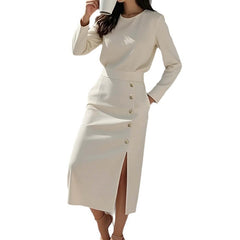 Elegant Style Round Neck Solid Color Dress Long Dress for Women