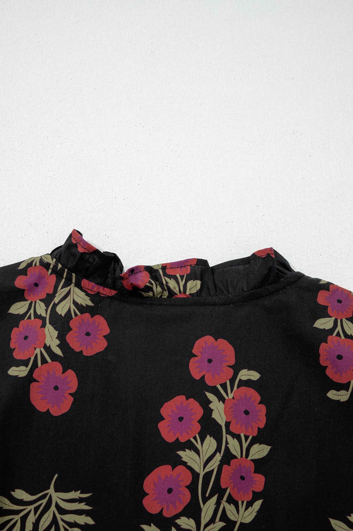 Black Floral Short Bubble Sleeve Tiered Maxi Dress