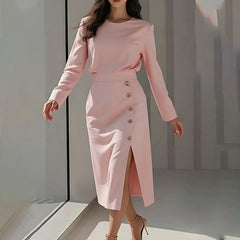 Elegant Style Round Neck Solid Color Dress Long Dress for Women