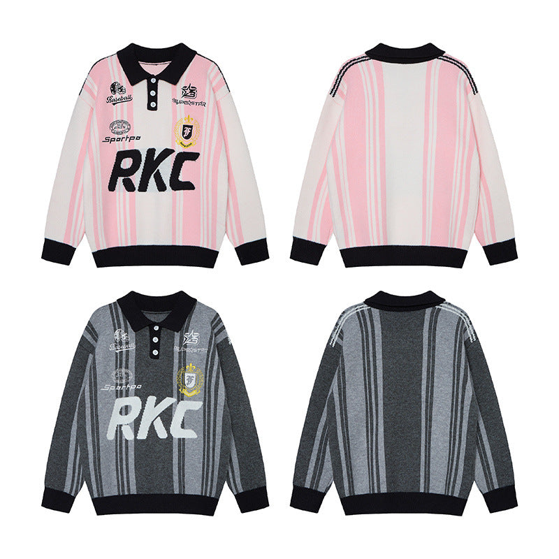 Sports striped lapel sweater for men and women - MarkoFit