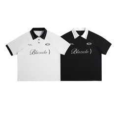 Letter print loose contrasting collar short sleeved polo shirt for men - MarkoFit