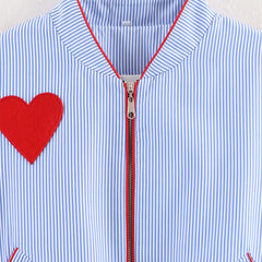 Striped heart-shaped patch with zipper pocket jacket