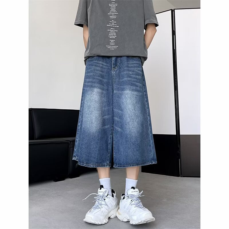 Retro washed wide leg seven quarter jeans for men - MarkoFit