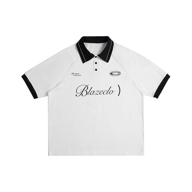 Letter print loose contrasting collar short sleeved polo shirt for men - MarkoFit