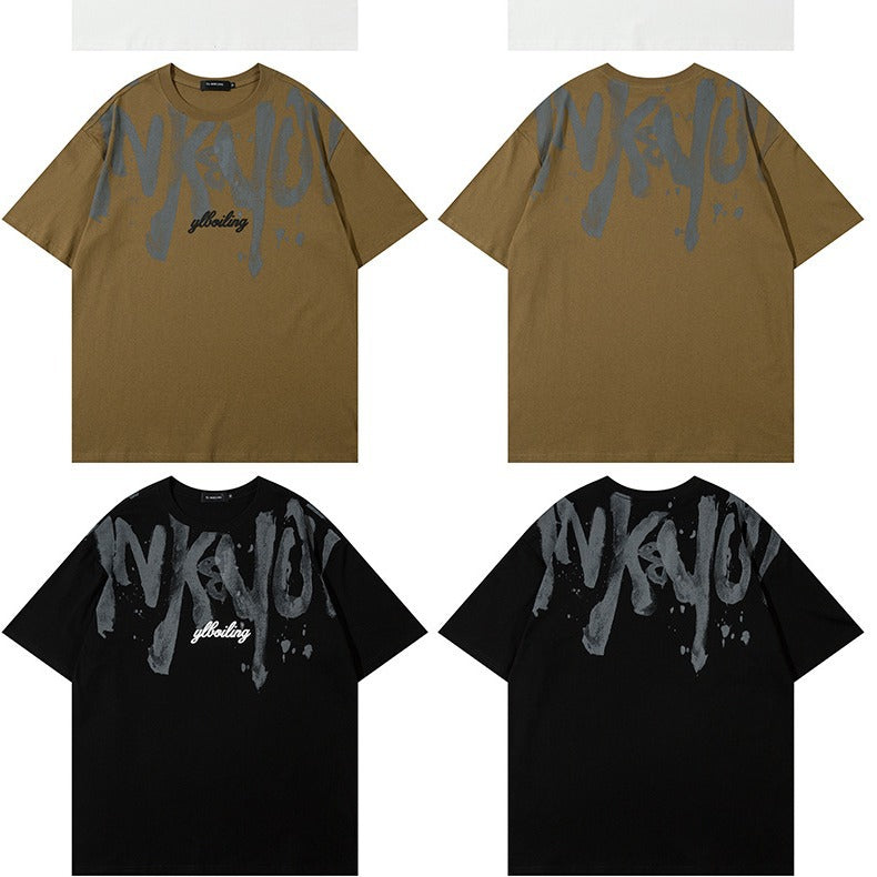 Letter round neck T-shirt for men and women with short sleeves - MarkoFit