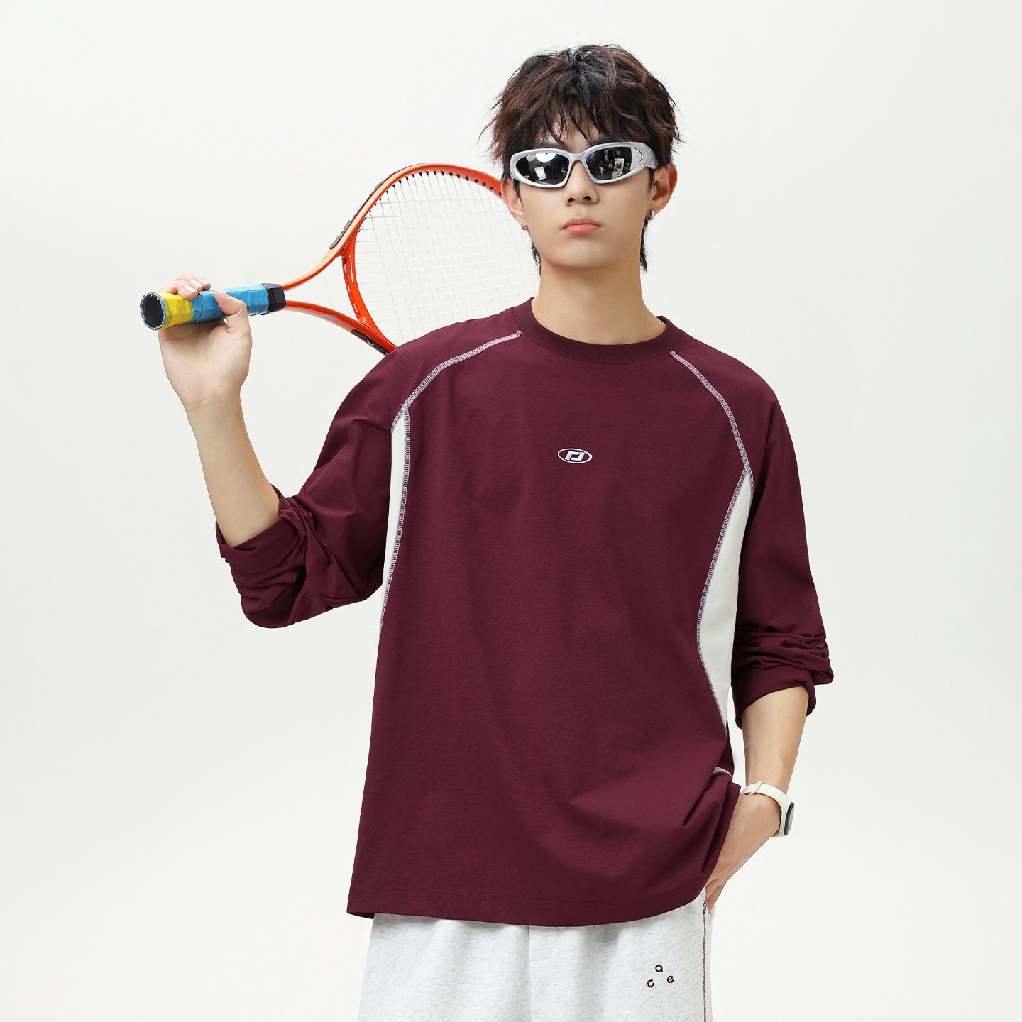 Embroidered loose long sleeved T-shirt for men - MarkoFit