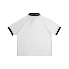 Letter print loose contrasting collar short sleeved polo shirt for men - MarkoFit