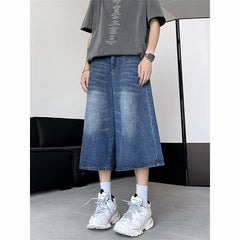 Retro washed wide leg seven quarter jeans for men - MarkoFit