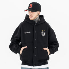 Men's Buttoned Cardigan Hooded Sweatshirt with Embroidery for Both Men and Women - MarkoFit