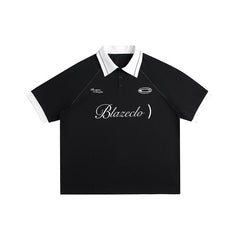 Letter print loose contrasting collar short sleeved polo shirt for men - MarkoFit