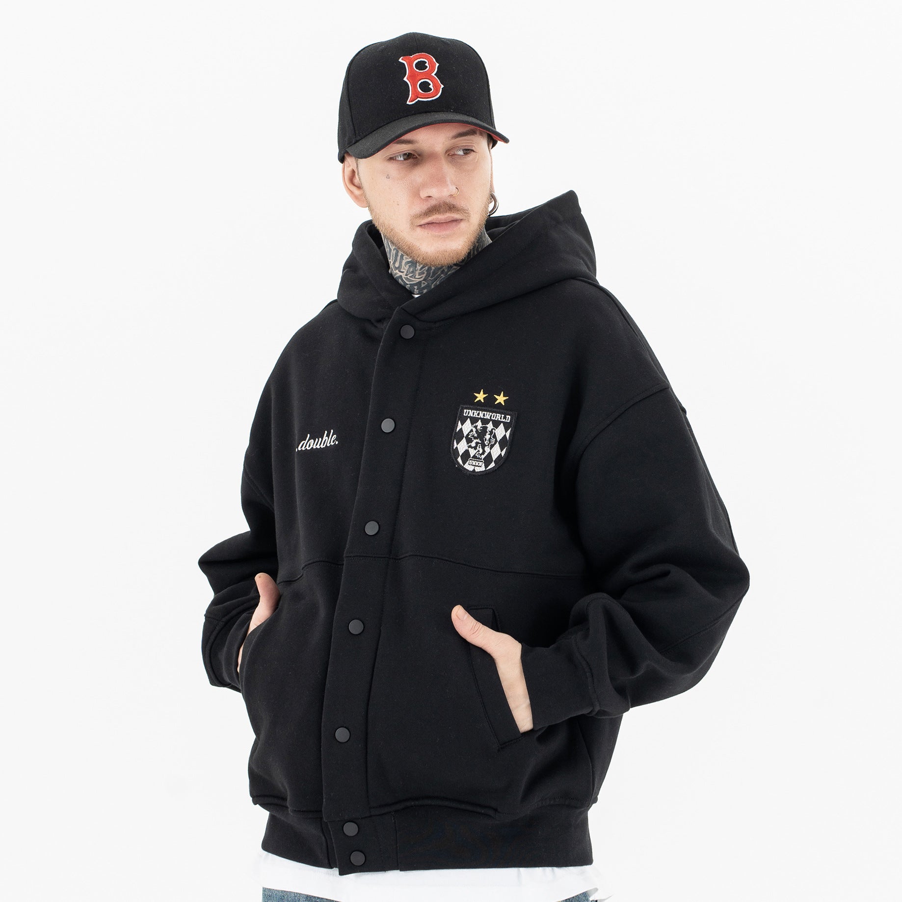 Men's Buttoned Cardigan Hooded Sweatshirt with Embroidery for Both Men and Women - MarkoFit