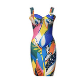 New Printing Spaghetti Strap Bandage Dress Women Sexy Sleeveless Clothes Club Party Bodycon Dresses