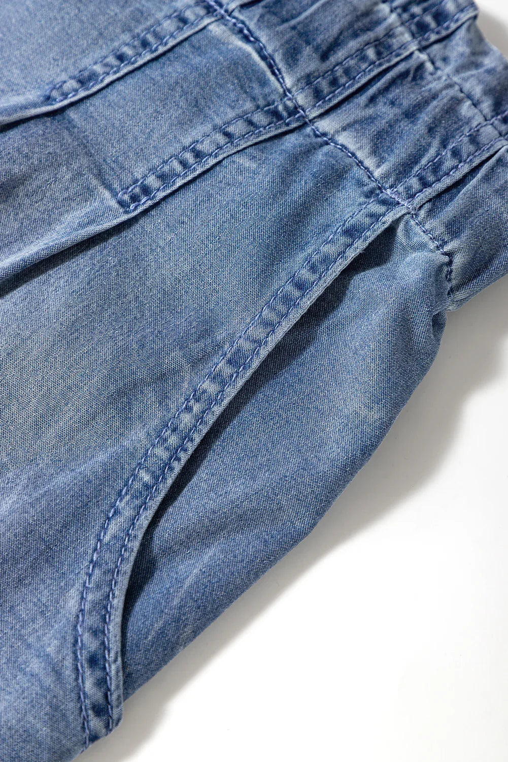 Dusk Blue Raw Hem Lace-up High Waist Plus Size Denim Shorts - MarkoFit