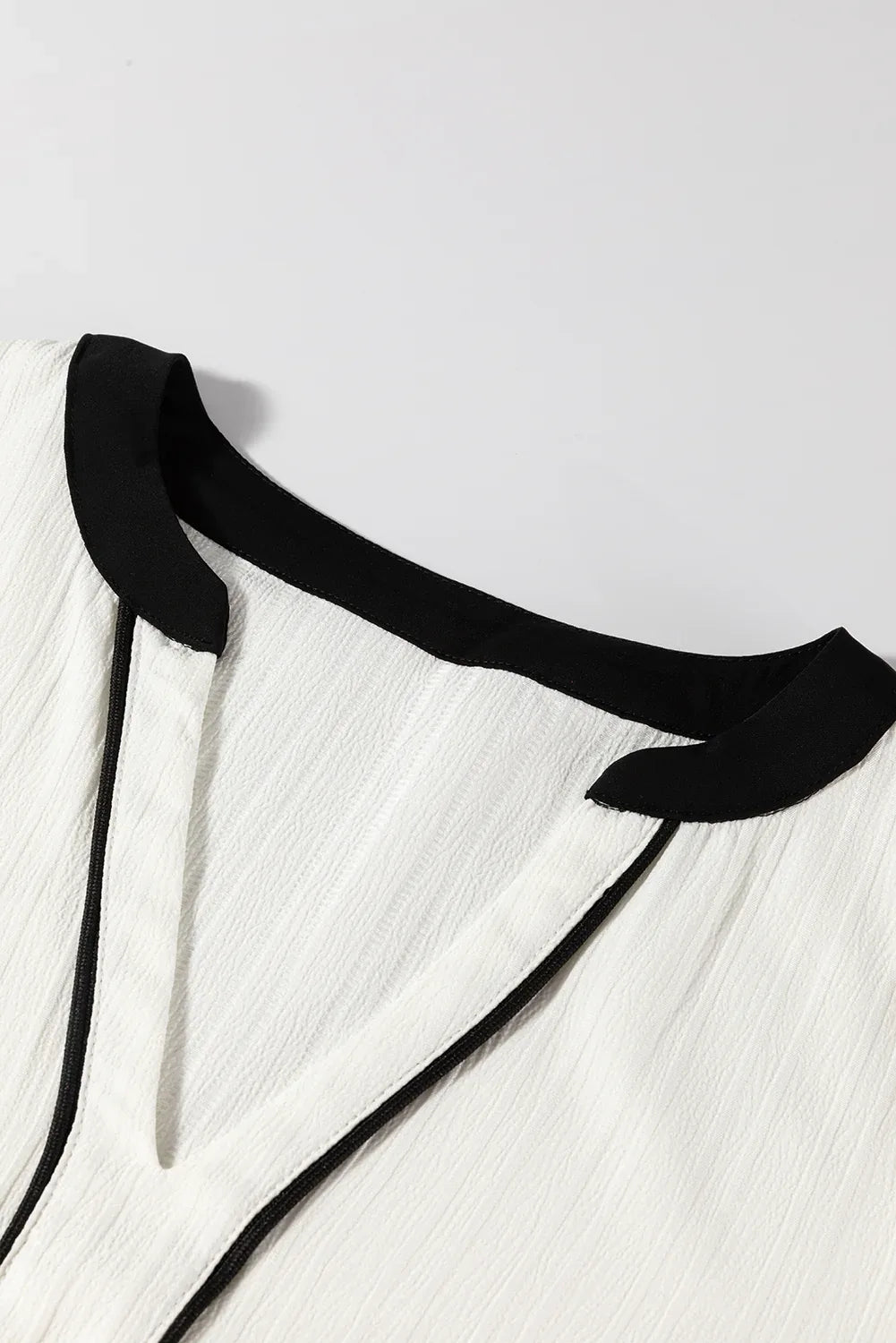 White Textured Colorblock V Neck Elegant Blouse - MarkoFit