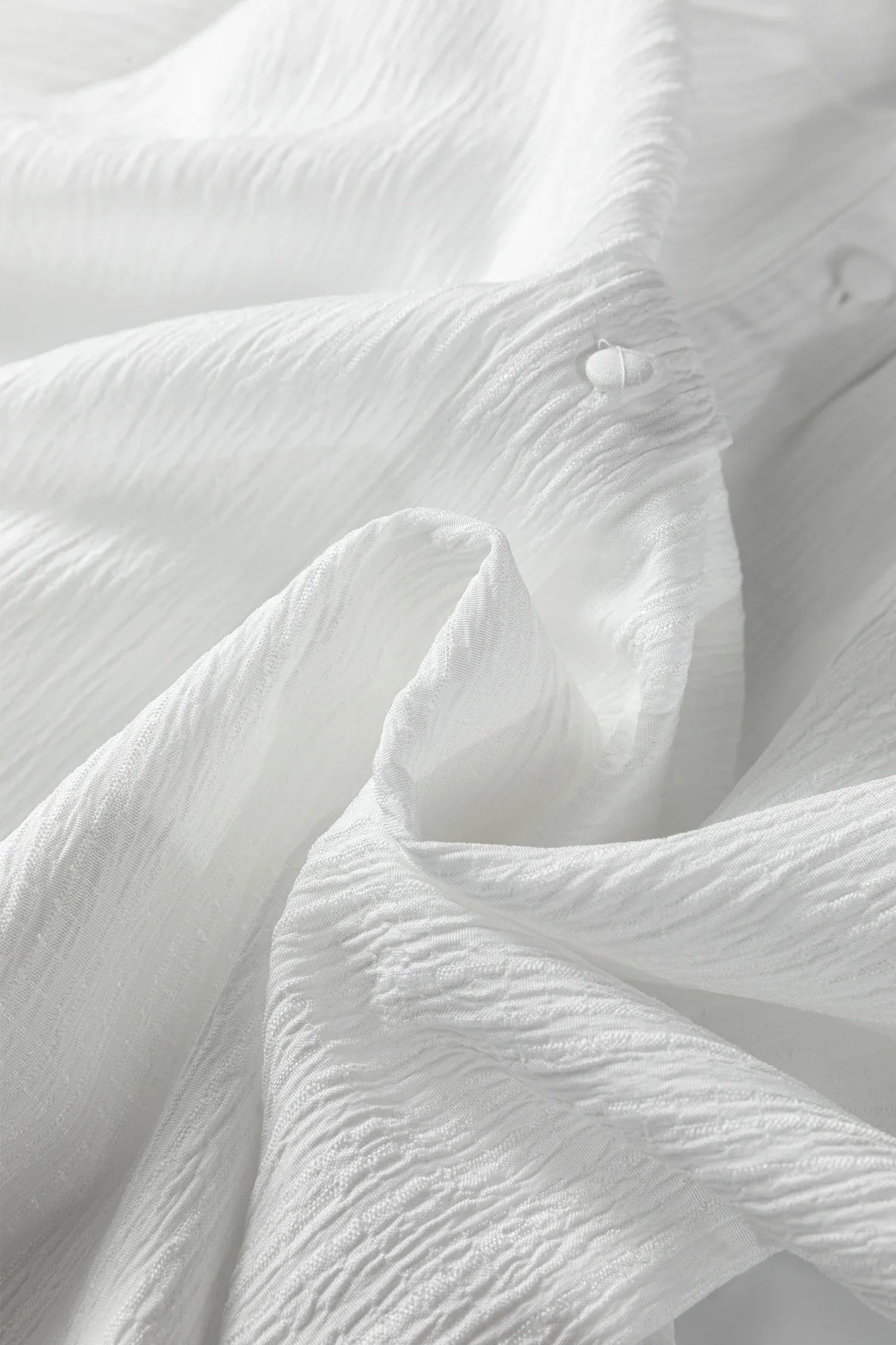 White Crinkled Texture Lantern Sleeve Button Down Loose Shirt - MarkoFit