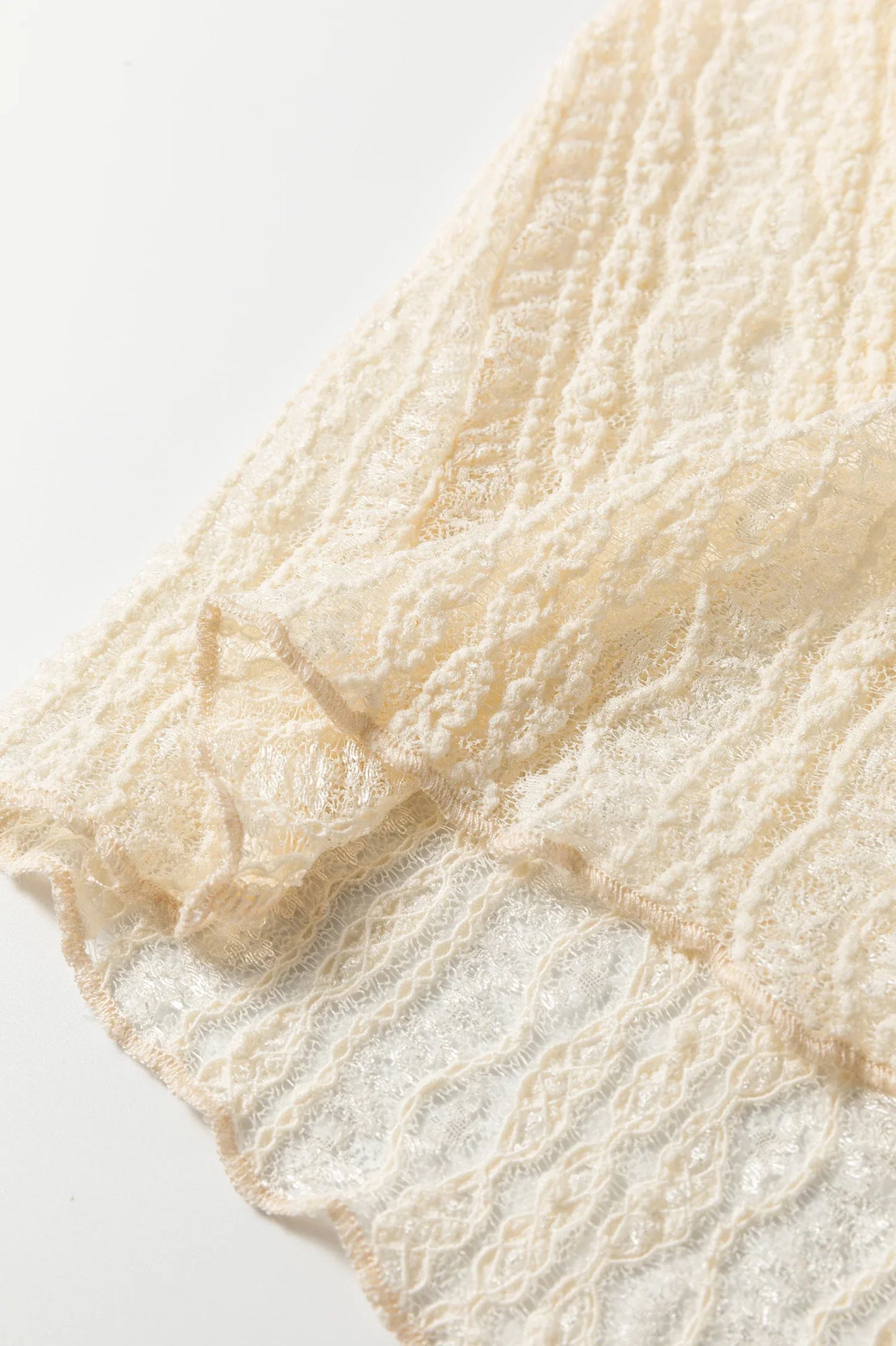 Apricot Flounced Long Sleeve Mock Neck Sheer Lace Top - MarkoFit