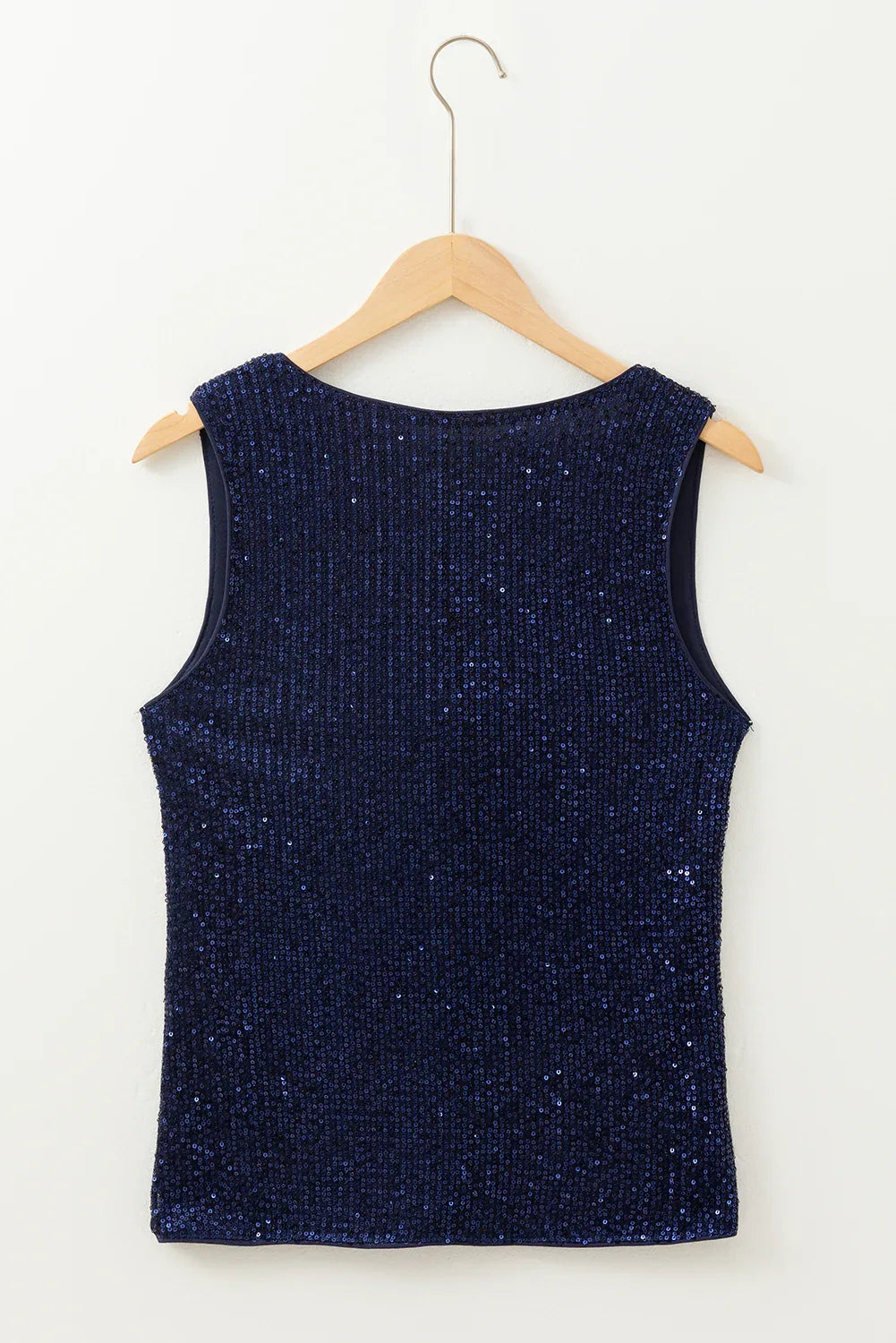 Dirty blue Sequined Deep V Neck Buttoned Tank Top - MarkoFit