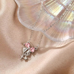 Sweet Pink Bow Necklace Ladies Fashion Sparkling Rhinestone Star