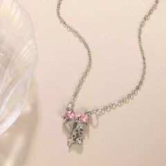 Sweet Pink Bow Necklace Ladies Fashion Sparkling Rhinestone Star