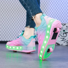 Two Wheels Children's Led Light Roller Skate Shoes For Kids Boys Girls