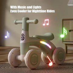 Anti-Tip Baby Balance Bike Ages 1-3 4-Wheel Silent Glider Walker Toy