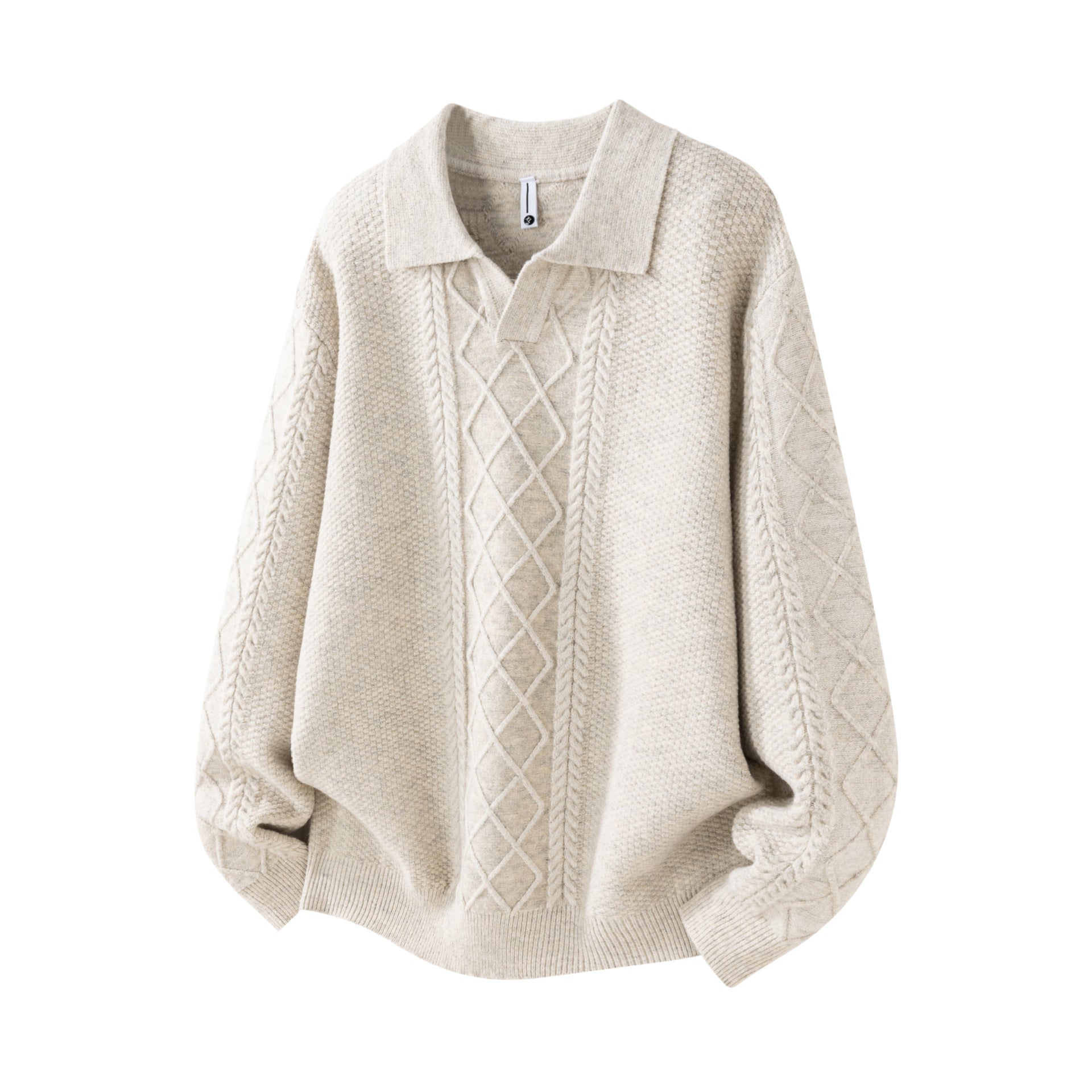 Solid Color Casual Turn-Down Collar Knit Sweater Men Loose Fit Sweater - MarkoFit