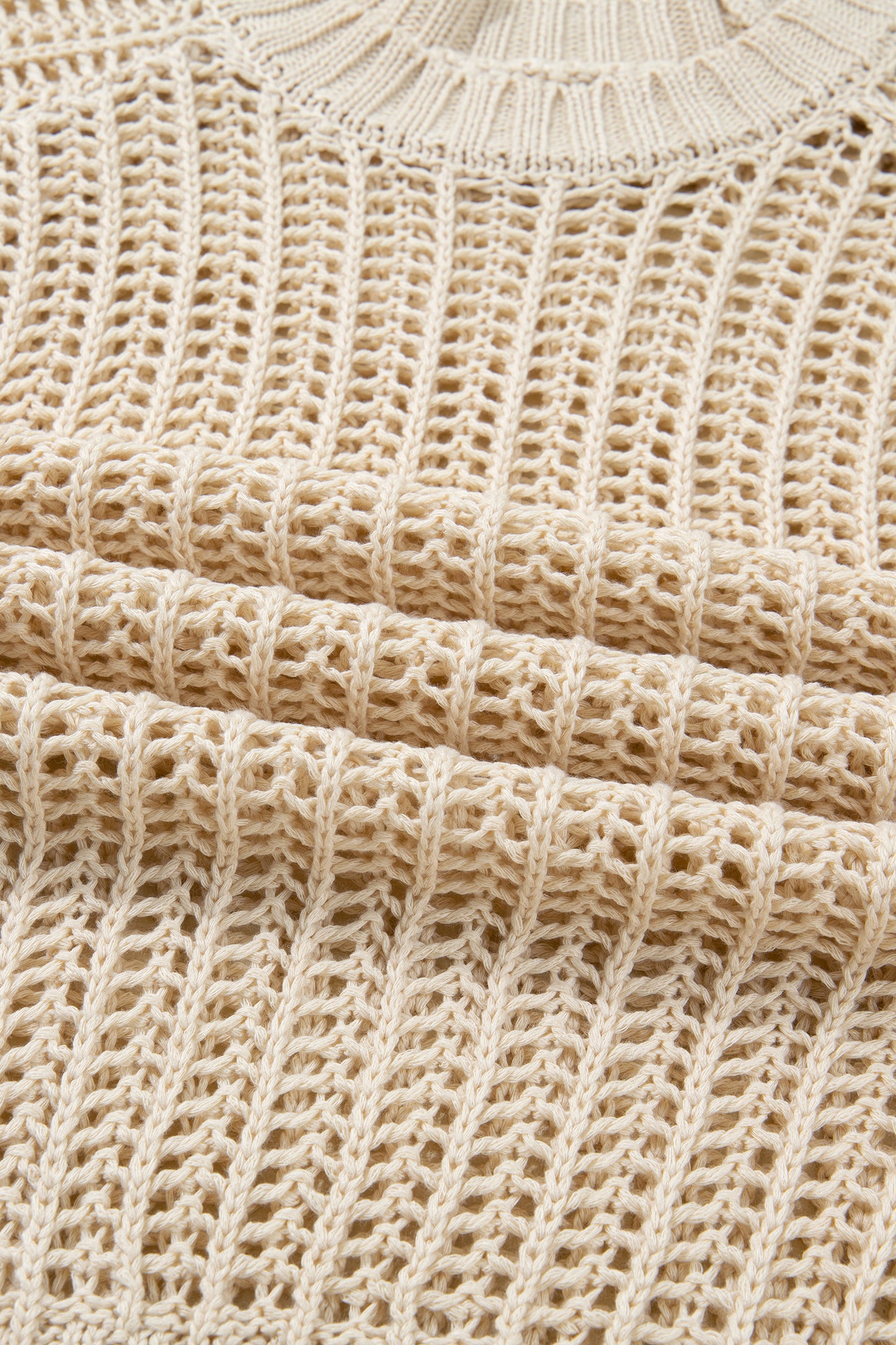 Apricot Plus Size Open Knit Bow Tie Short Sleeve Sweater - MarkoFit