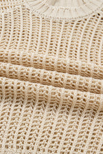 Apricot Plus Size Open Knit Bow Tie Short Sleeve Sweater - MarkoFit