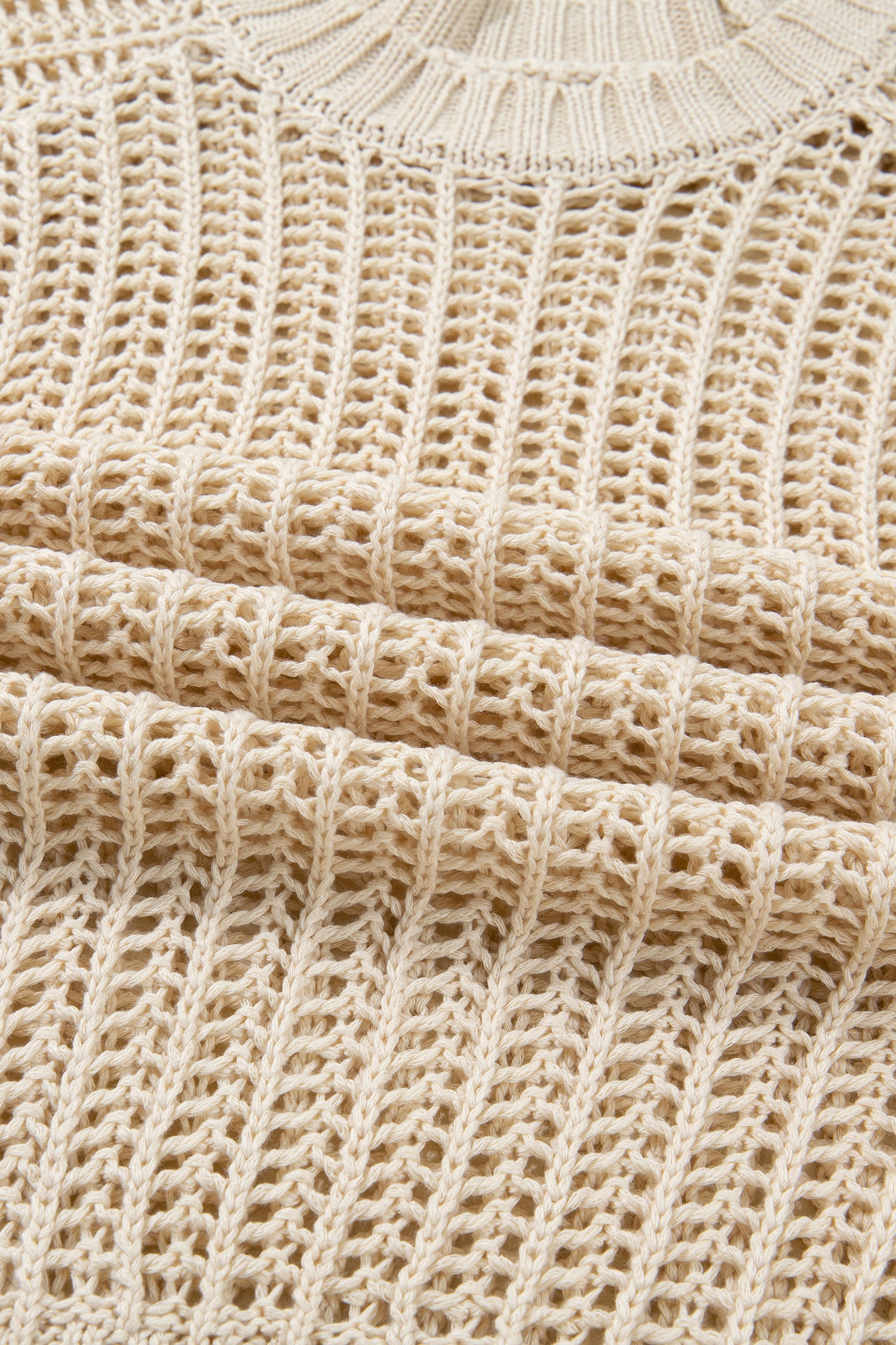 Apricot Plus Size Open Knit Bow Tie Short Sleeve Sweater - MarkoFit