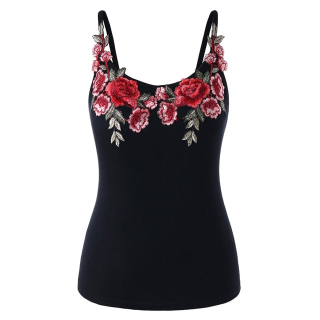 Embroidery Cami Tank Top Plus Size 5XL Black Slim Sleeveless Casual Tank Top Camisole Spaghetti Strap Big Size Clothes