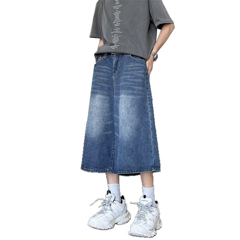 Retro washed wide leg seven quarter jeans for men - MarkoFit