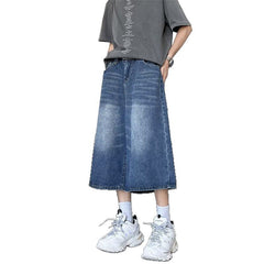 Retro washed wide leg seven quarter jeans for men - MarkoFit