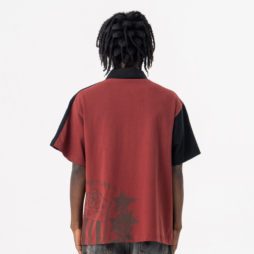 Streetwear Polo Collar Short Sleeve T-Shirt Loose Fit for Men - MarkoFit