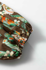 Brown Floral Print Contrast Trim V Neck Pocketed Long Sleeve Mini Dress