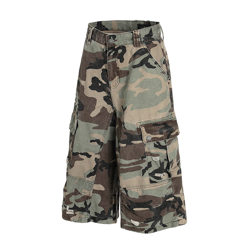 Patch hole camouflage cropped pants for men - MarkoFit
