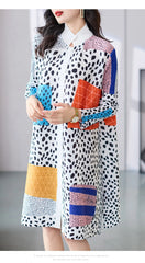 Elastic Plus Size Casual Dresses For Women Fashion New In Irregular Patchwork Printing Long Sleeve Women's Dress Clothes