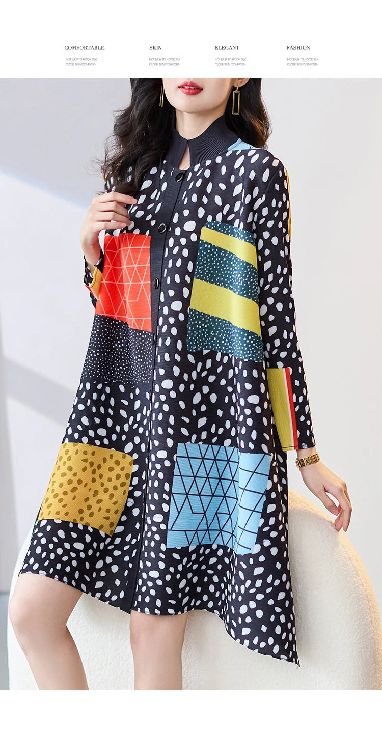 Elastic Plus Size Casual Dresses For Women Fashion New In Irregular Patchwork Printing Long Sleeve Women's Dress Clothes