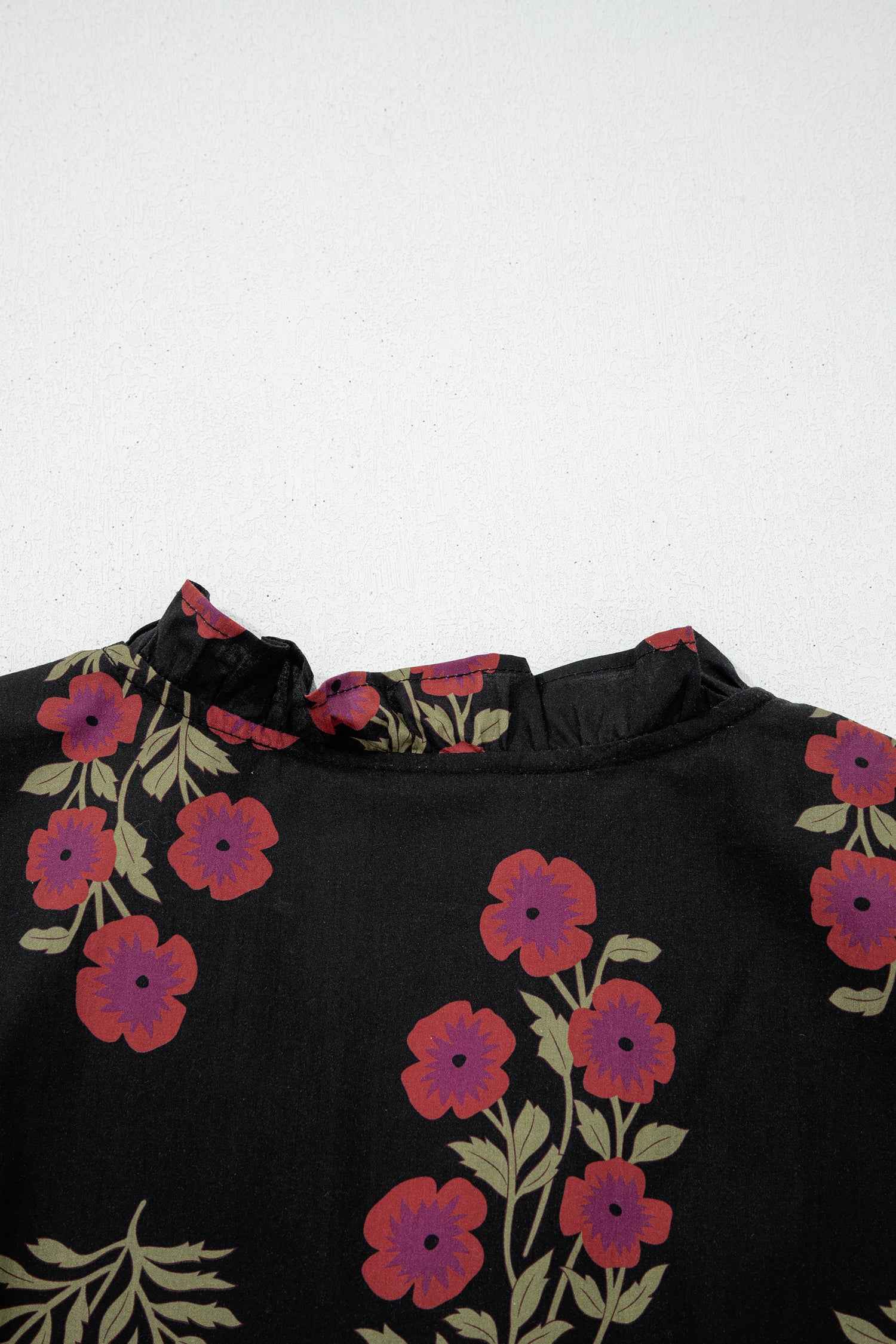 Black Floral Short Bubble Sleeve Tiered Maxi Dress