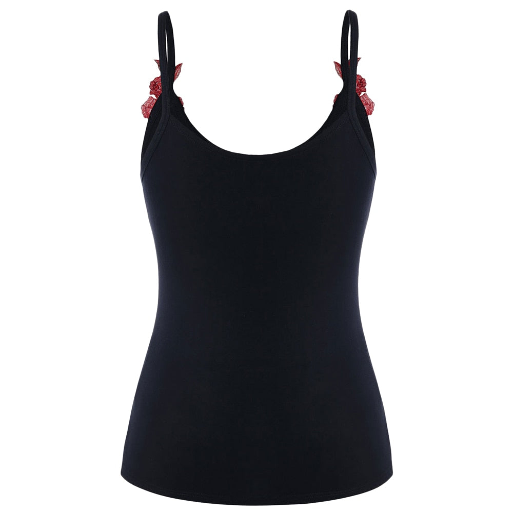 Embroidery Cami Tank Top Plus Size 5XL Black Slim Sleeveless Casual Tank Top Camisole Spaghetti Strap Big Size Clothes