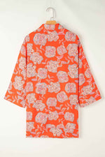 Red Floral Print Lapel Collar Loose Shirt Mini Dress