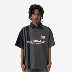 Streetwear Polo Collar Short Sleeve T-Shirt Loose Fit for Men - MarkoFit