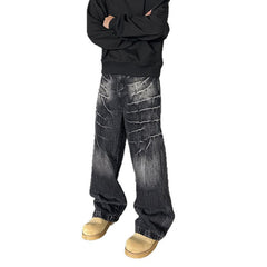 Vintage washed vintage lightning patterned jeans for men - MarkoFit