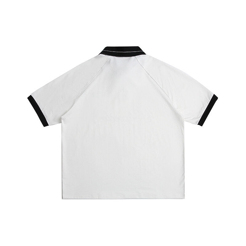 Letter print loose contrasting collar short sleeved polo shirt for men - MarkoFit