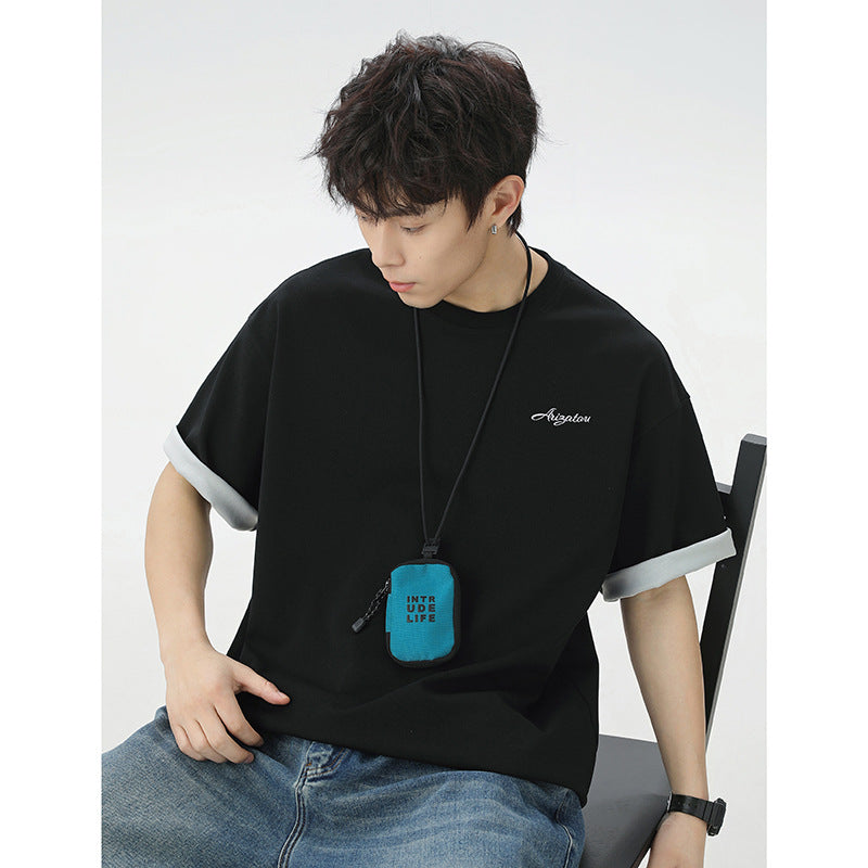 Short sleeved letter embroidered T-shirt for men - MarkoFit